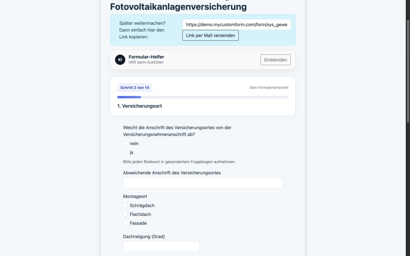 Kundenformular mit lesbarem Fortschritt, Auswahlfeldern und passenden Eingaben